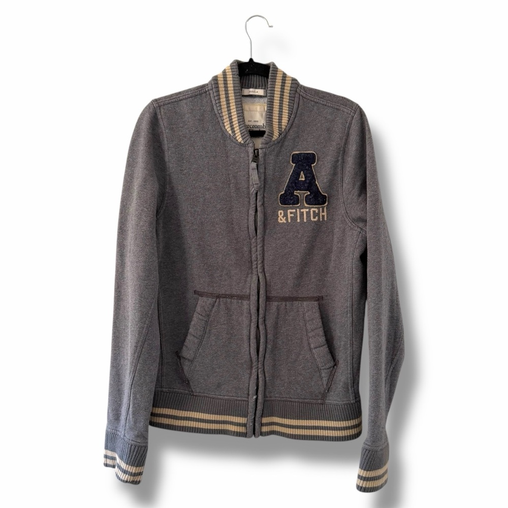 Abercrombie & Fitch Men’s Grey Varsity Muscle Fit Letterman Jacket Y2K Medium